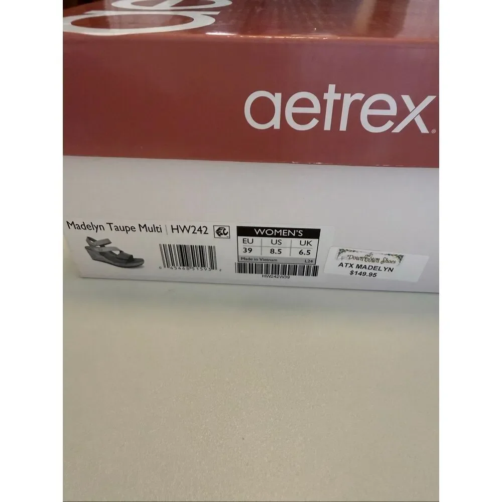 NEW Aetrex Madelyn Quarter Strap Wedge Sandal in Taupe Multi Leather Summer - Picture 12 of 12